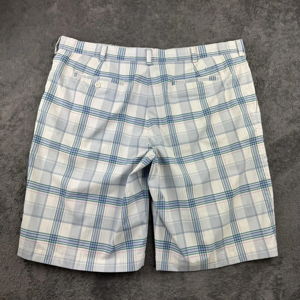 Nike Golf Shorts Mens 40‎ White Blue Plaid Dri-Fit Flat Front 418576-100